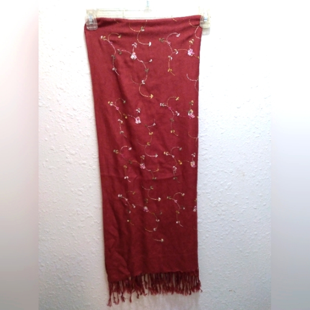 Red Embroidered Scarf/Wrap
